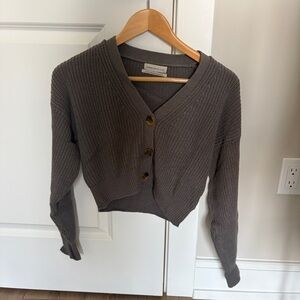 Urban Outfitters Charcoal Cropped Button-Front Cardigan